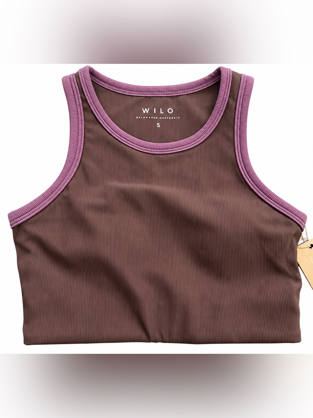 Wilo Mauve Racer Bra with Purple Trim removable padding- Women's size small NWT